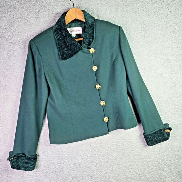 Richard Warren Wool Blazer Small Green Chenille Collar Cuffs Vintage Size 6-8 - Picture 6 of 16